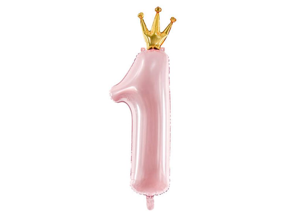 Foil Balloon Number 1 with Gold Crown - Pink foil balloon number 1 with gold crown blue