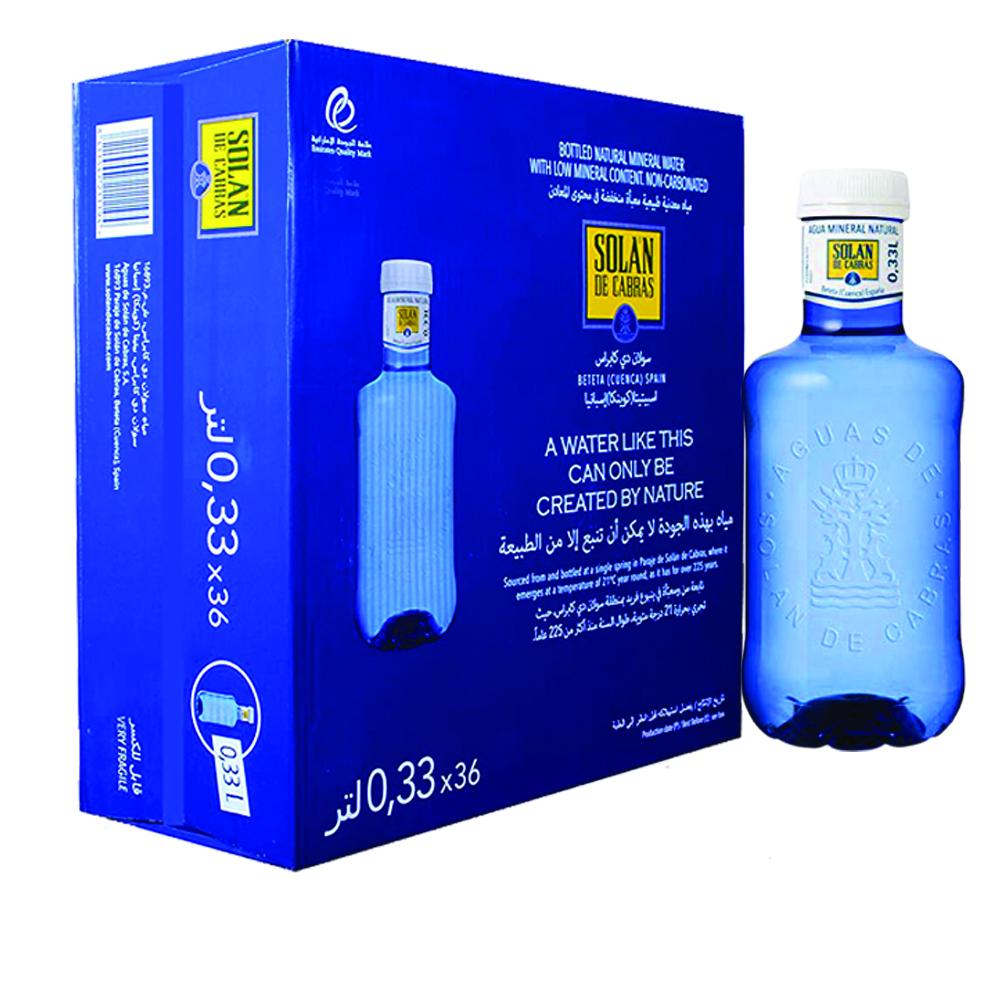 Solan De Cabras Mineral Water 330 ml PET, Pack of (36) solan de cabras still water 330ml x 24pcs glass bottles
