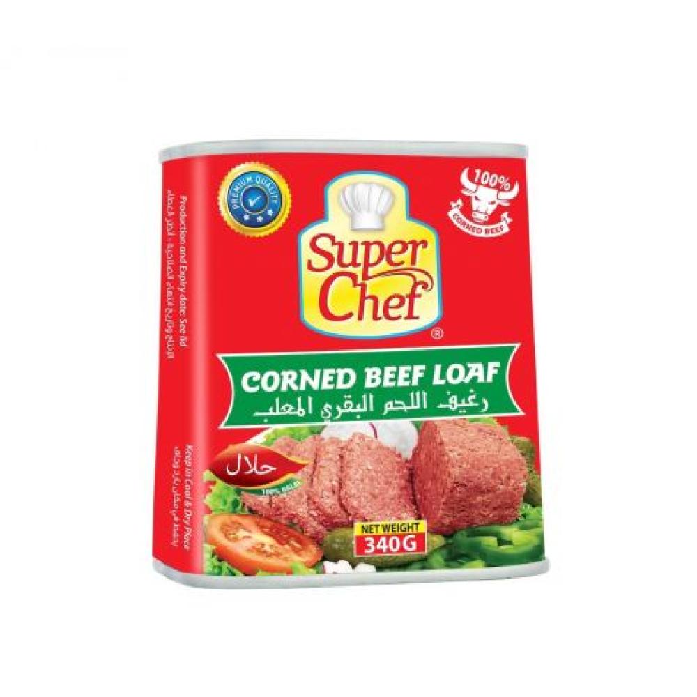 SUPER CHEF CORNED BEEF LOAF 340GM beef strip stroganoff 350 g