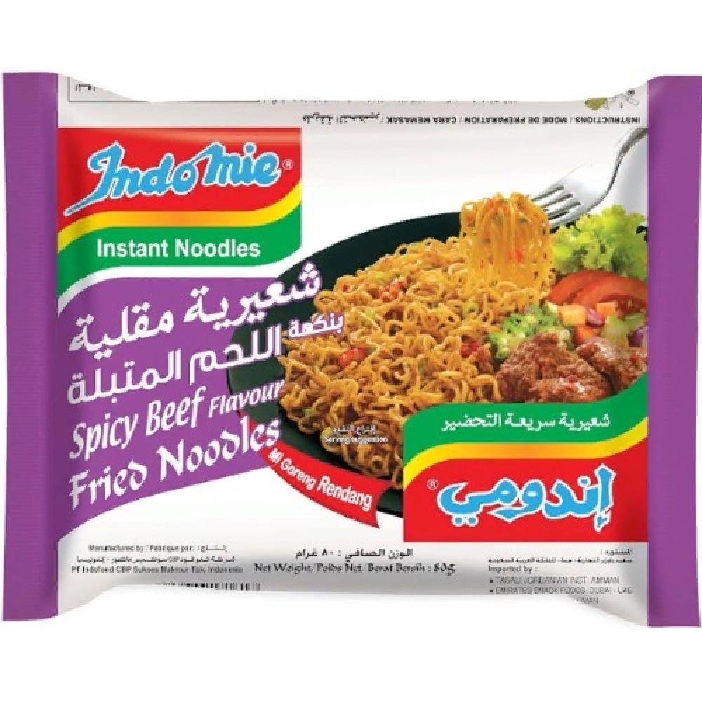 Indomie Spicy Beef Flavour Fried Noodles 80 g spicy roasted gluten roll 35g pack of spicy bbq spicy flavor
