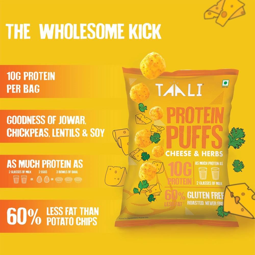Taali Cheese and Herbs Protein Puffs 60 g taali cream and onion protein puffs 60 g