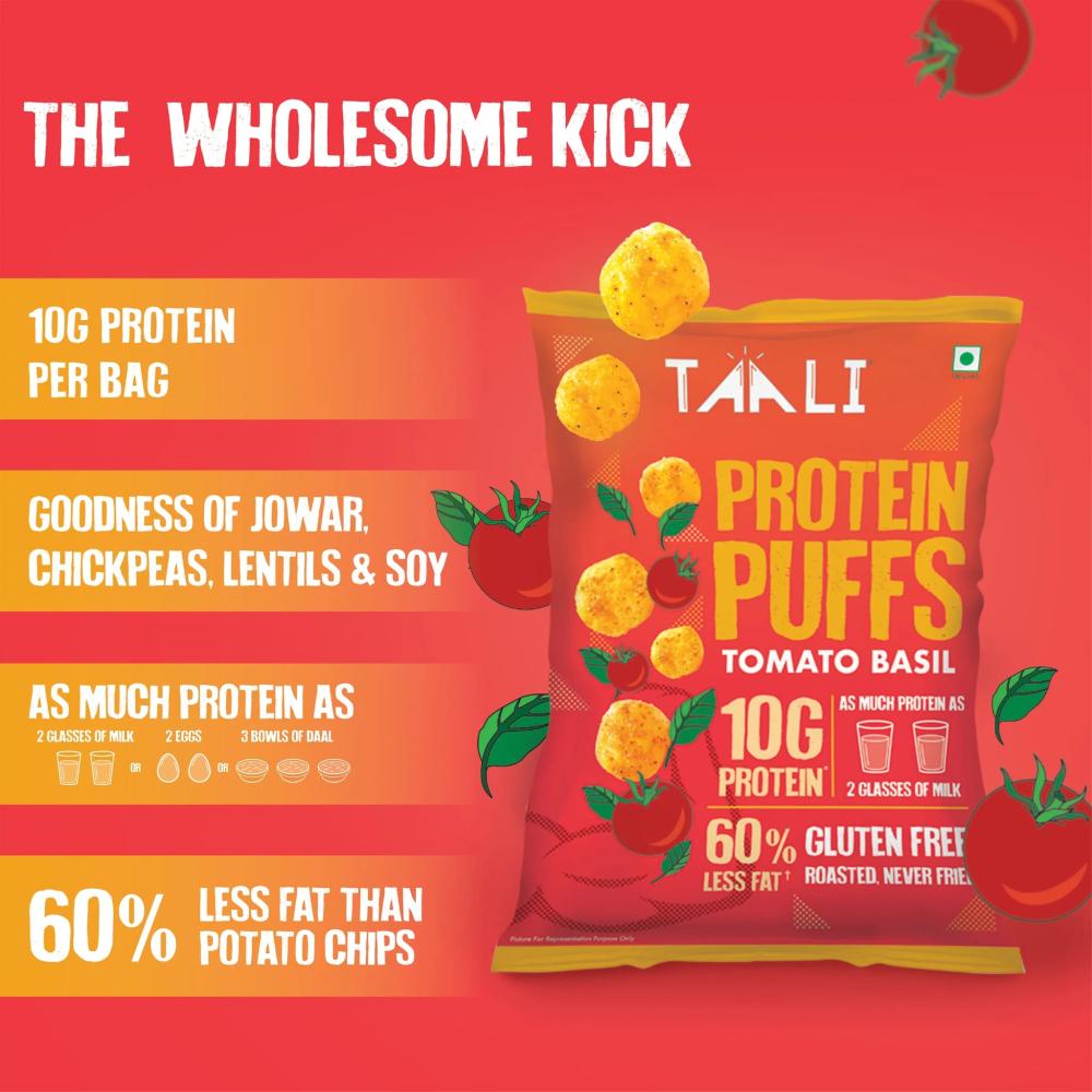 Taali Tomato Basil Protein Puffs 60 g have no fear the canadian print men
