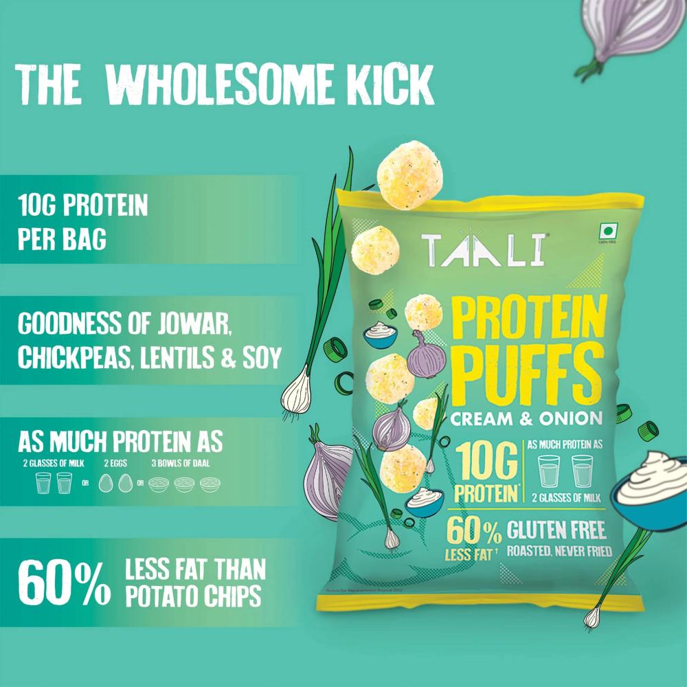 Taali Cream and Onion Protein Puffs 60 g taali smoky barbeque protein puffs 60 g