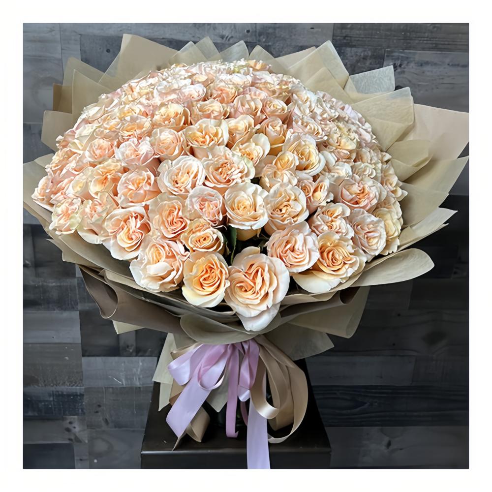 150 Peach Roses Bouquet rosy delight with chocolates