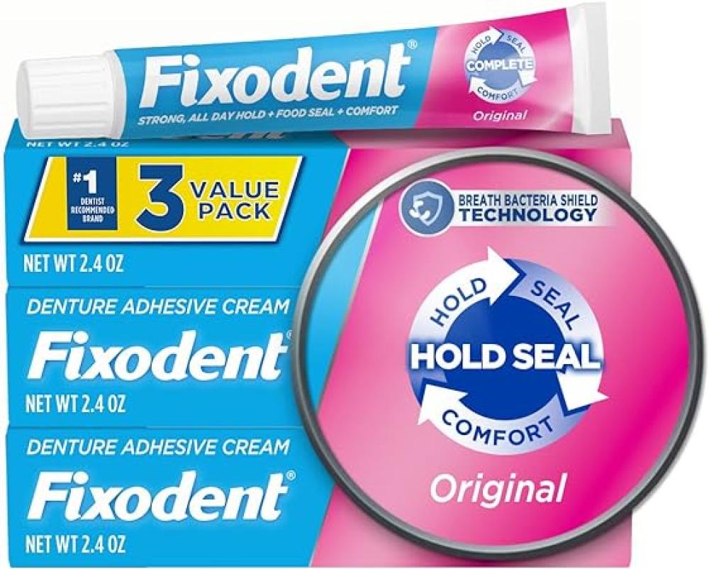 Fixodent Complete Original Denture Adhesive Cream, 2.4 oz, 3 PACK