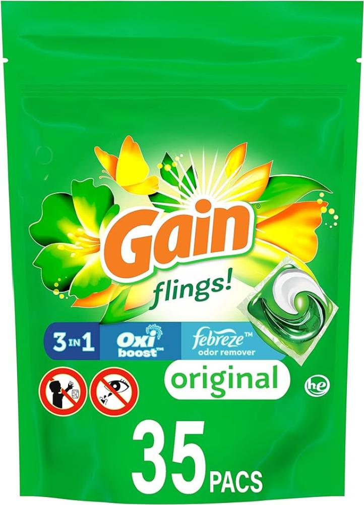 Gain Flings! Liquid Laundry Detergent Pacs, Original Scent dutybox laundry series super concentrated gel detergent bio lavender 1 liter