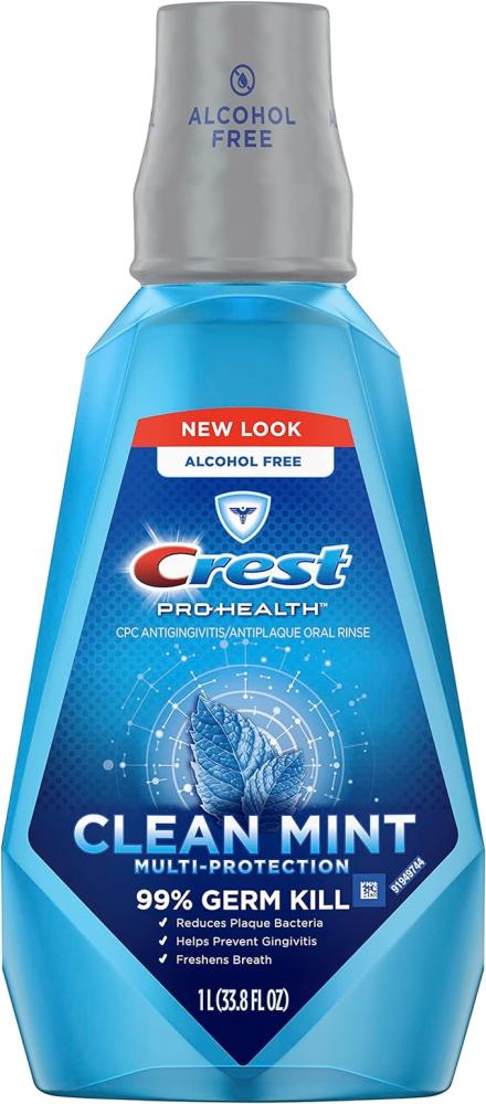 Crest Pro Health Multi-Protection Mouthwash with CPC (Cetylpyridinium Chloride), Clean Mint, 1L (33.8 fl oz) tooth powder whitening reduce tooth stain mouth healthy brighten remove bad breath fresh breath natural pearl dental care 30g