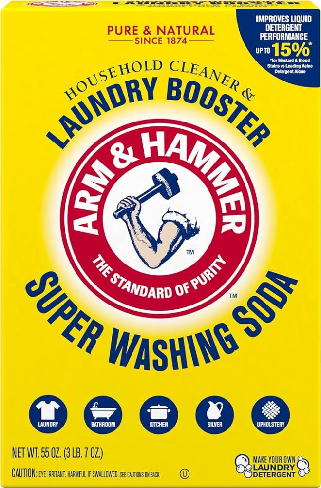 weiman 17 oz stainless steel cleaner and polish ARM HAMMER Super Washing Soda Household Cleaner and Laundry Booster, 55 oz Box