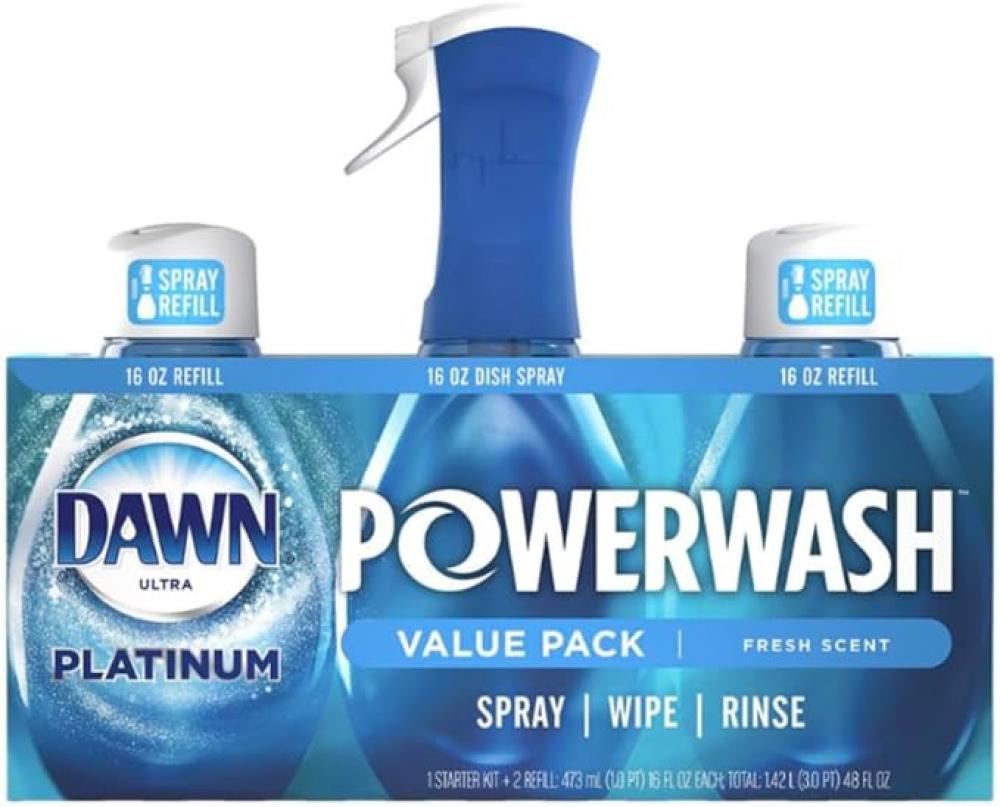 Dawn Platinum Powerwash Dish Spray Refill Set, Fresh Scent (1 spray + 2 refills) 160ml ultra fine continuous water mister spray bottle use for hairstyling cleaning plants misting