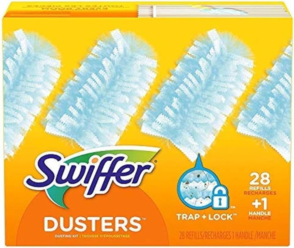 sky touch car duster microfiber portable dust long handle Swiffer Dusters Dusting Kit, Starter Kit Handle 28 Duster Refills, 1 Count (Pack of 29), White