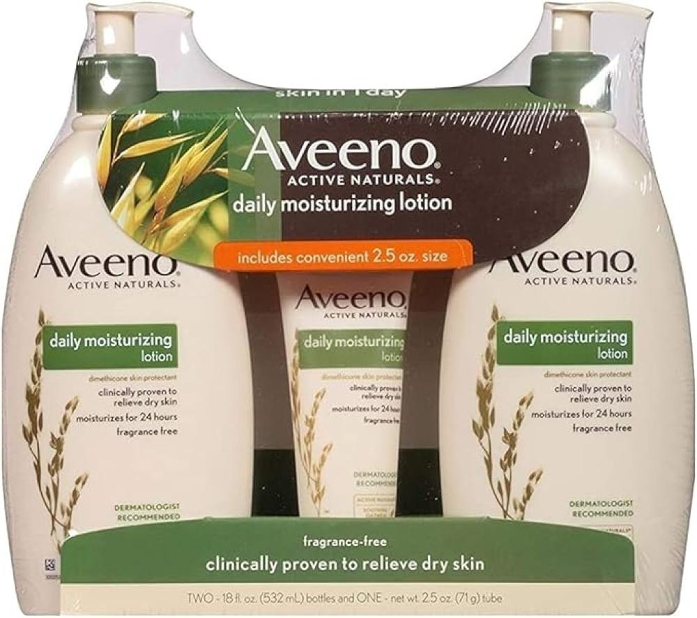 Aveeno Daily Moisturizing Lotion (18 fl. oz, 2 pk. with 2.5 oz. Tube) cerave moisturizing lotion body and face moisturizer for dry to very dry skin 236 ml