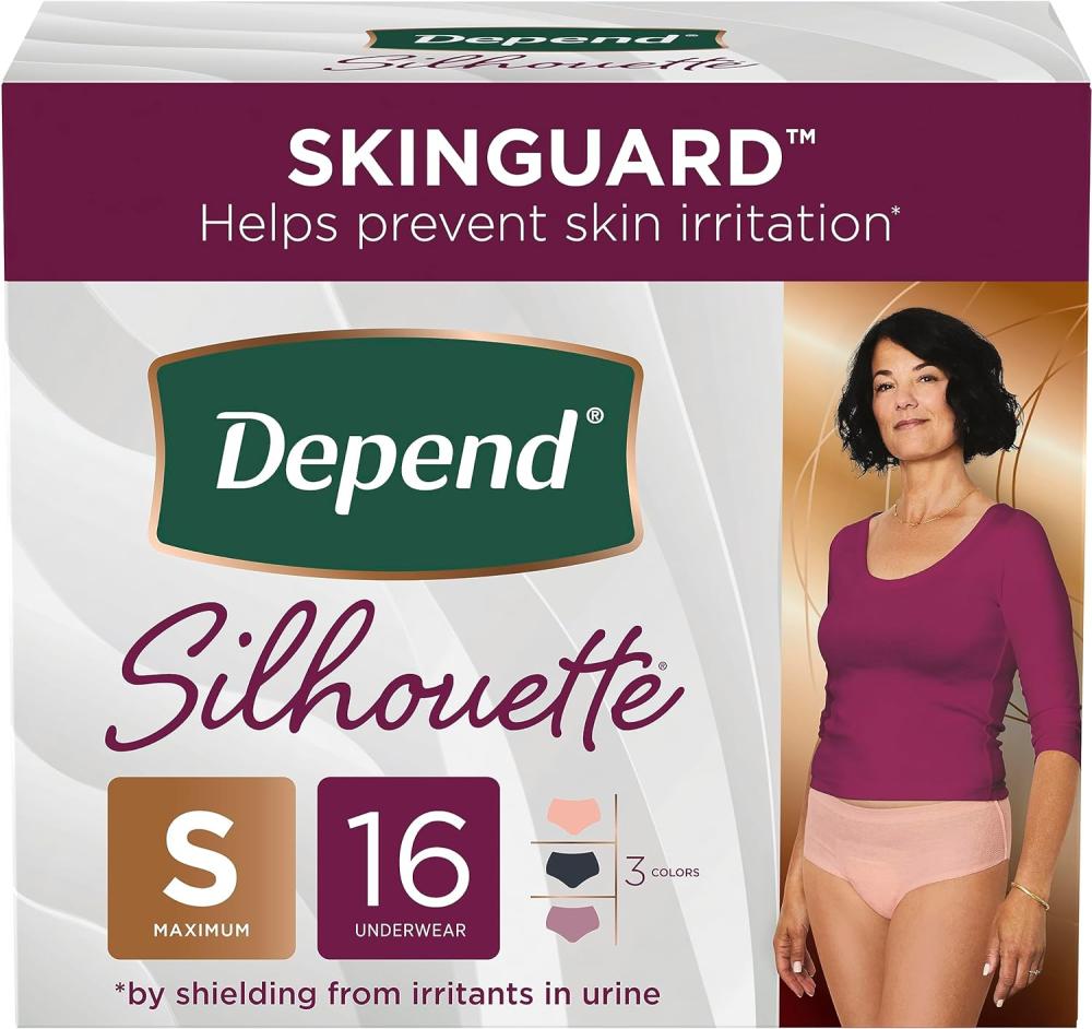 Depend Silhouette Adult Incontinence and Postpartum Underwear for Women, Small (26–34 Waist), Maximum Absorbency, BlackPinkBerry, 16 Count cn health 12 stickers box ai waist paste plant extract ai waist paste free shipping