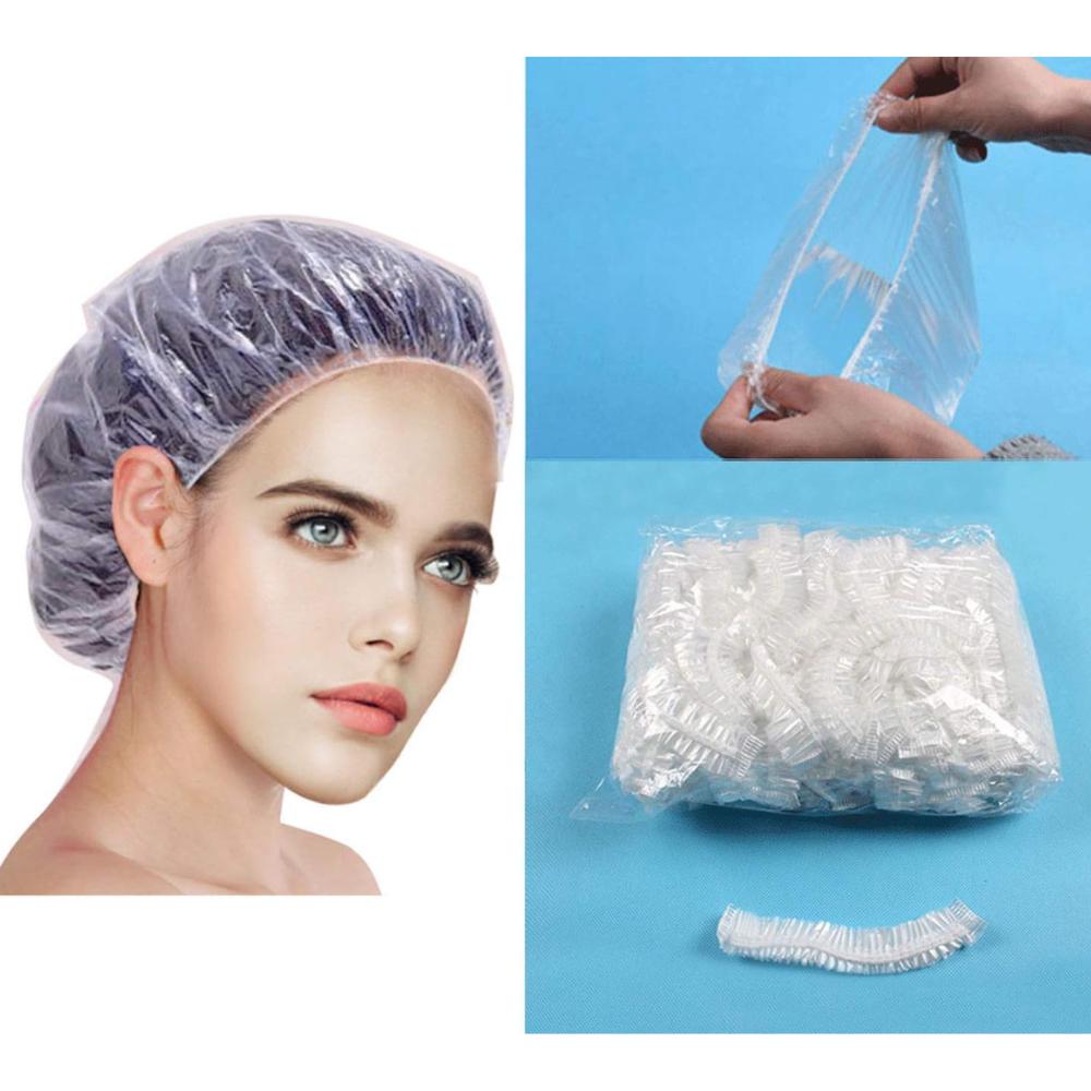 Shower Cap Disposable - 100 Pcs Thickening Women Waterproof Shower Caps Normal Size, Clear фотографии