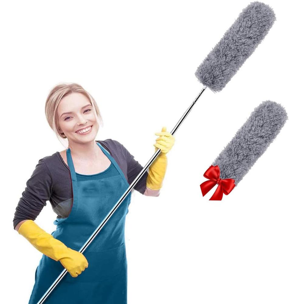 Premium Extra Long Microfiber Duster Broom with Extendable Pole (30 to 100 inches) - Scratch-Resistant Cover, Bendable, Washable, Lint-Free Feather Du retractable gap dust cleaning artifact microfiber dust duster household feather duster washable dust collector