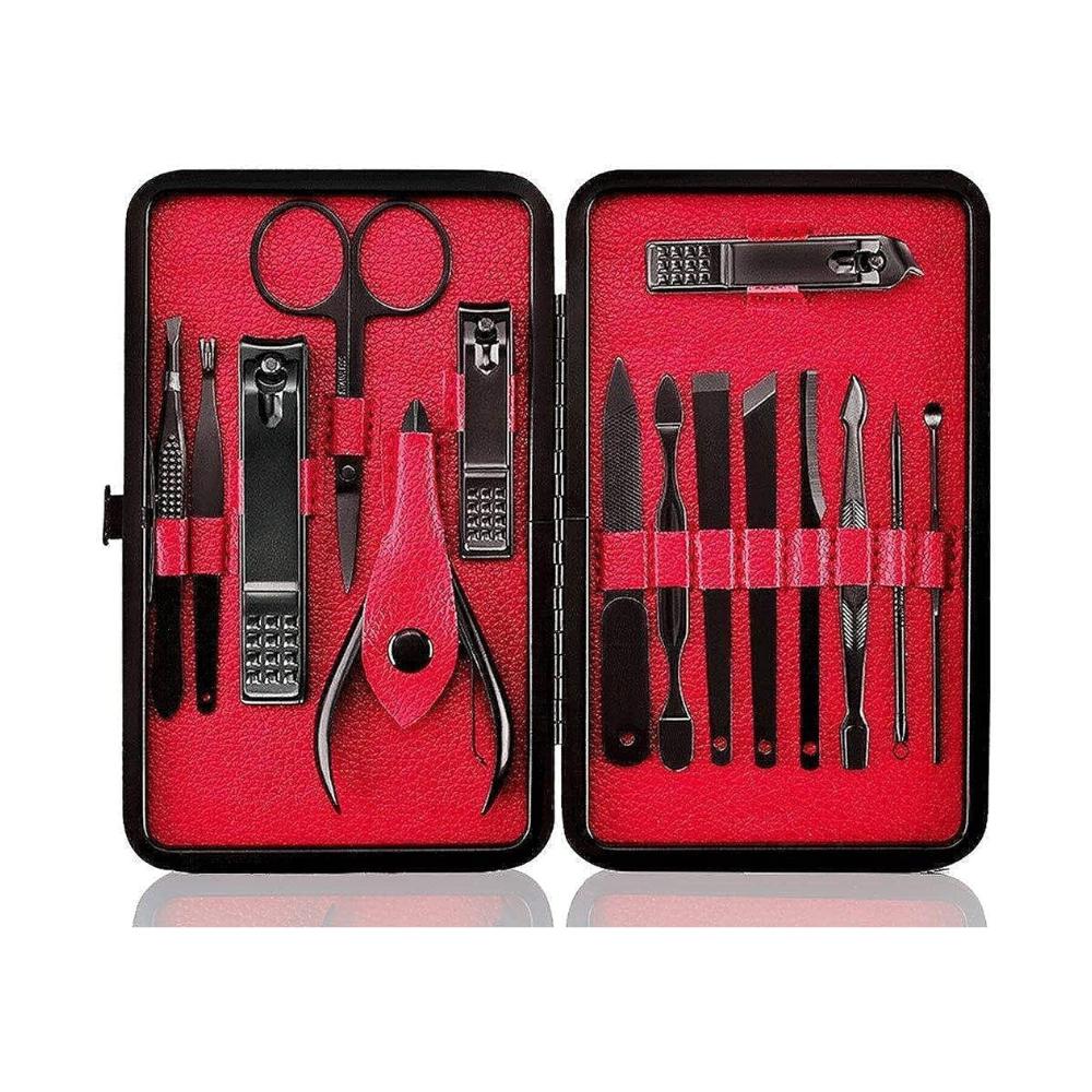 Nail Clipper Set - 15-in-1 with Swing Out Cleaner and File - Stylish Red and Black Design - Compact Manicure Kit nail clippers set 21pcs manicure set 4 colors