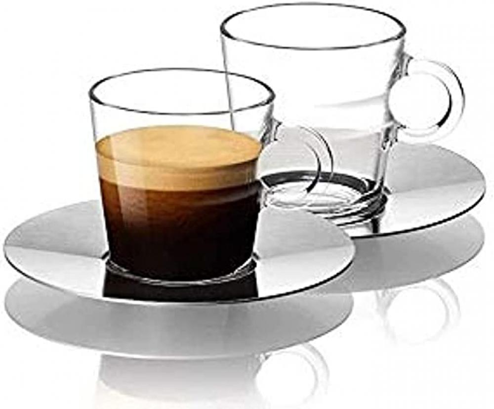 Nespresso Set Glass Collection Espresso Cups & Saucers, fissman set of coffee maker aluminium for 2 cups 120ml and 2 ceramic cups with 2 saucers set