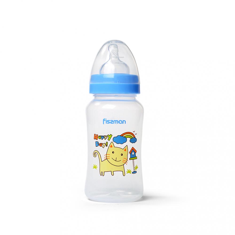 Fissman Plastic Baby Feeding Bottle With Wide Neck 300ml babies training spoon with suction cup children tableware infant feeding liquid silicone non slip baby spoon utensils