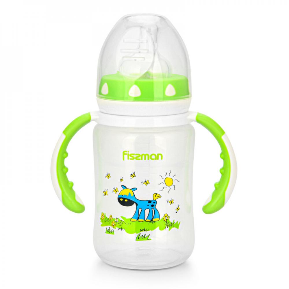 Fissman Wide Neck Feeding Bottle With Handles 240ml fissman baby feeding bottle with handle 240ml food grade plastic with non drip silicone nipple and non spill