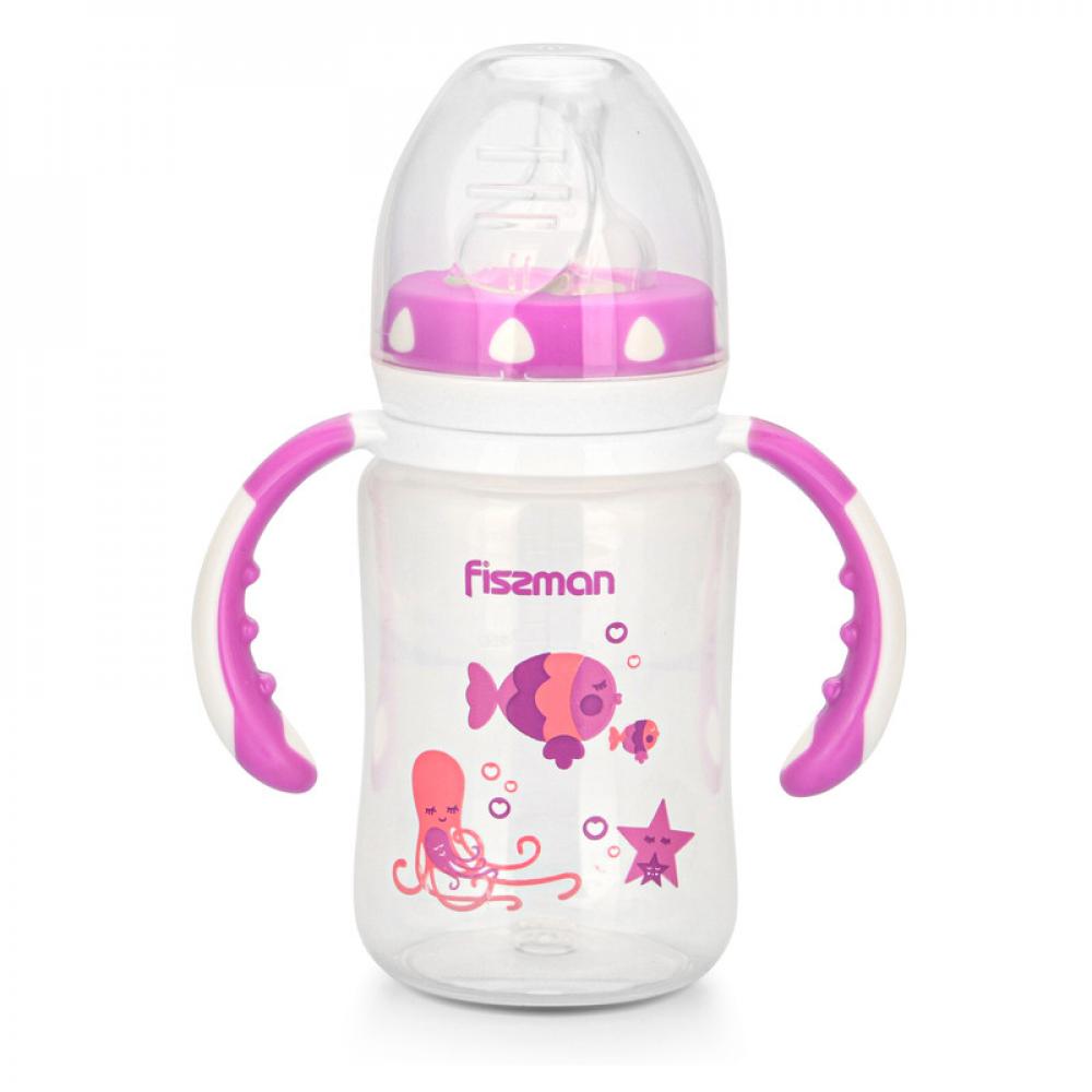 Fissman Wide Neck Feeding Bottle With Handles 240ml fissman baby feeding bottle with handle 240ml food grade plastic with non drip silicone nipple and non spill