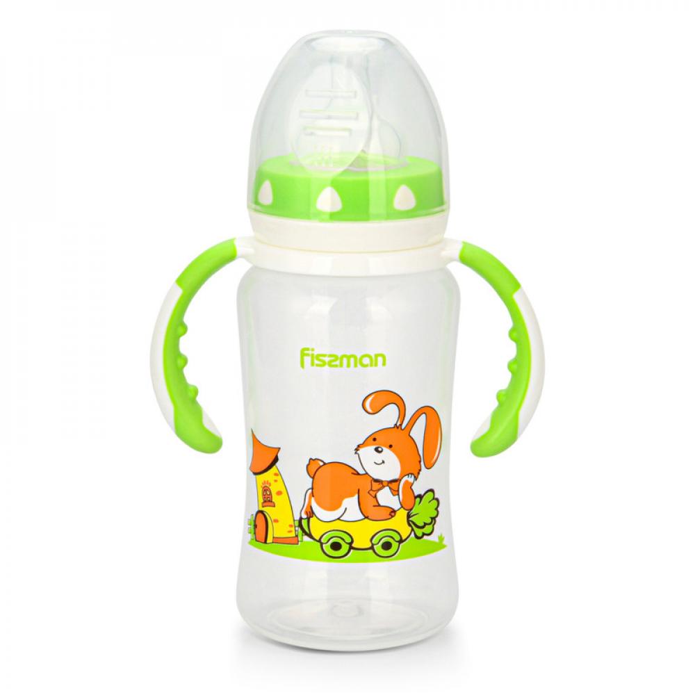 Fissman Wide Neck Feeding Bottle With Handles 300ml 250ml baby feeding cup with straw children kids learing drinking water cup leakproof bottle mug with handle for baby drinware