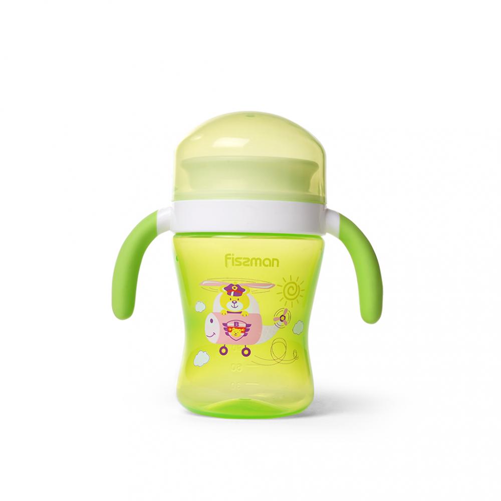 Fissman Baby Feeding Bottle with Handle 240ml. Food Grade Plastic with Non Drip Silicone Nipple And Non Spill