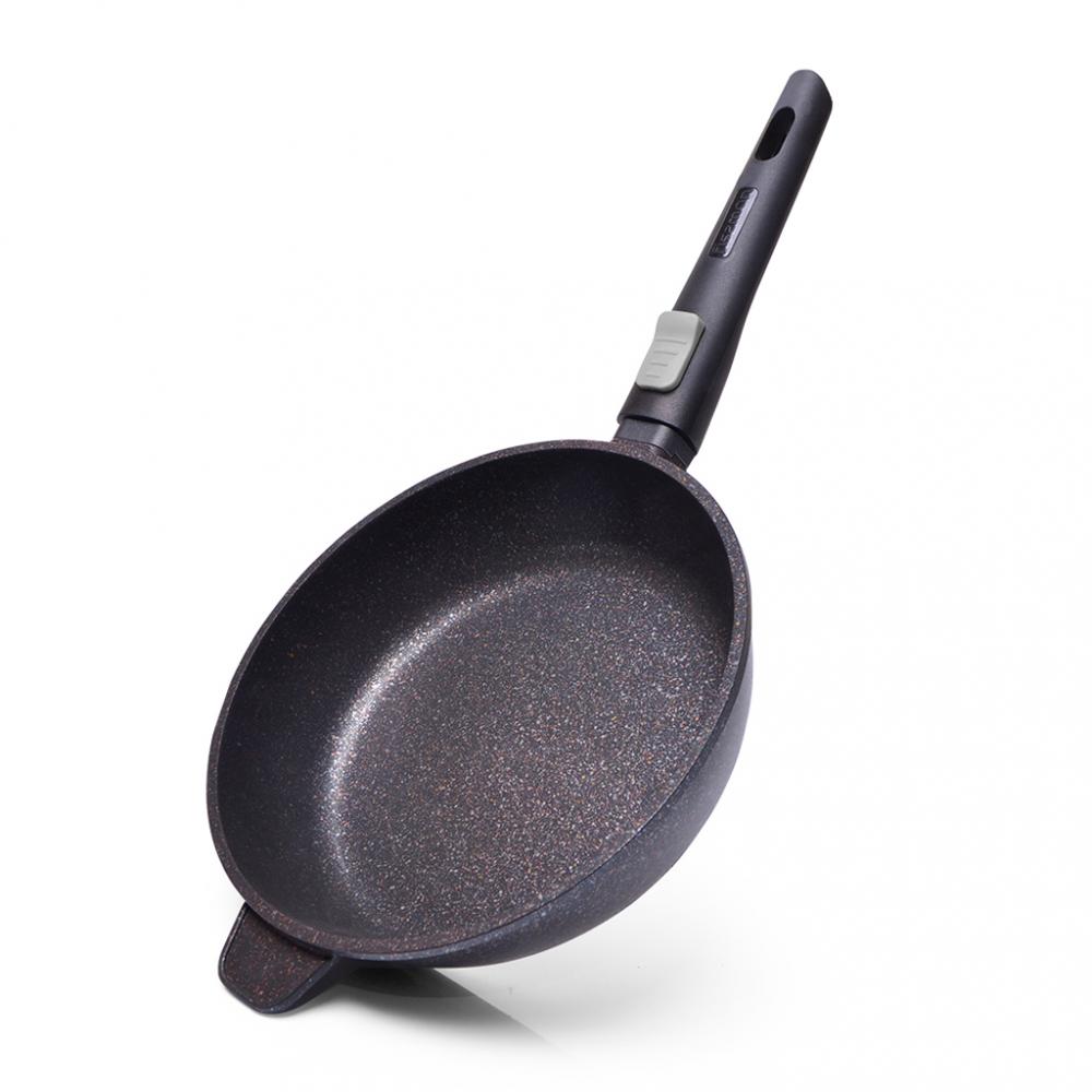 Fissman Deep Frying Pan With Detachable Handle Rebusto Series Platinum Coated Non Stick Dark Brown\/Black 28x7.4cm tonkita dust pan with rubber lip tk509
