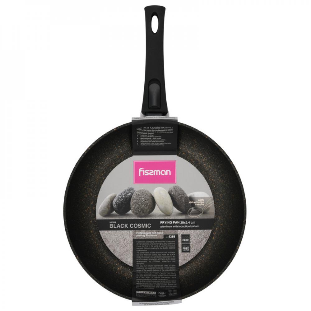 цена Fissman Frying Pan With Detachable Handle Black Cosmic Series Professional Non Stick Coating Platinum With Induction Bottom Black 28x5.4cm