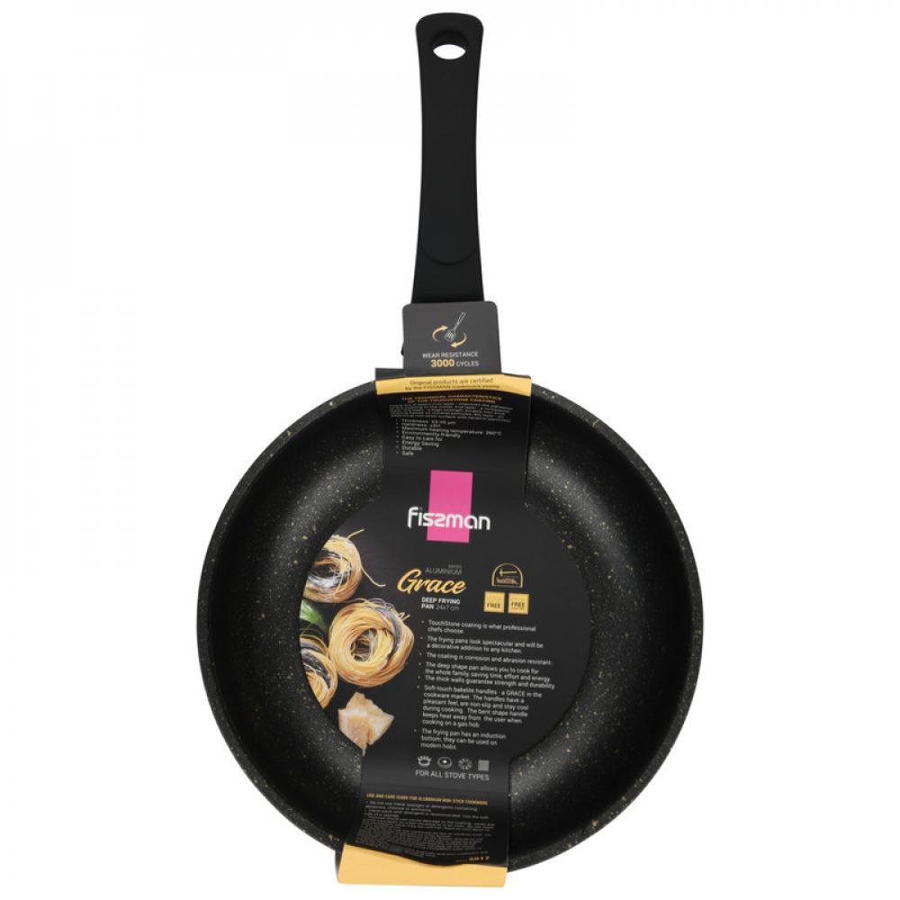 fissman frying pan non stick coating with enamelled lightweight cast iron Fissman Non Stick Deep Frying Pan Black 24x7cm