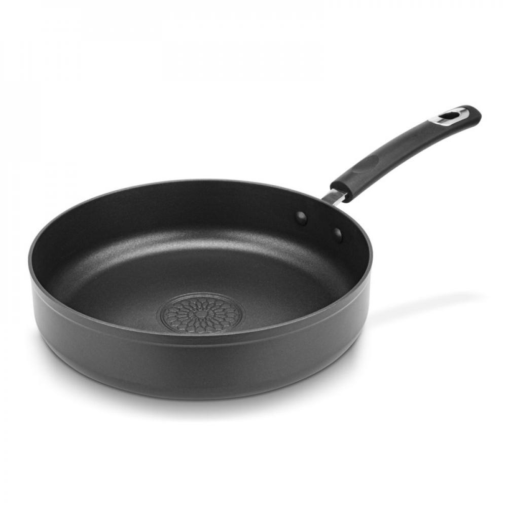 cast iron steak frying pan horizontal stripes uncoated non stick pans induction cooker gas universal without pot cover Fissman Deep Frying Pan Reina Series Aluminum And Non-Stick Coating With Induction Bottom Black 26cm