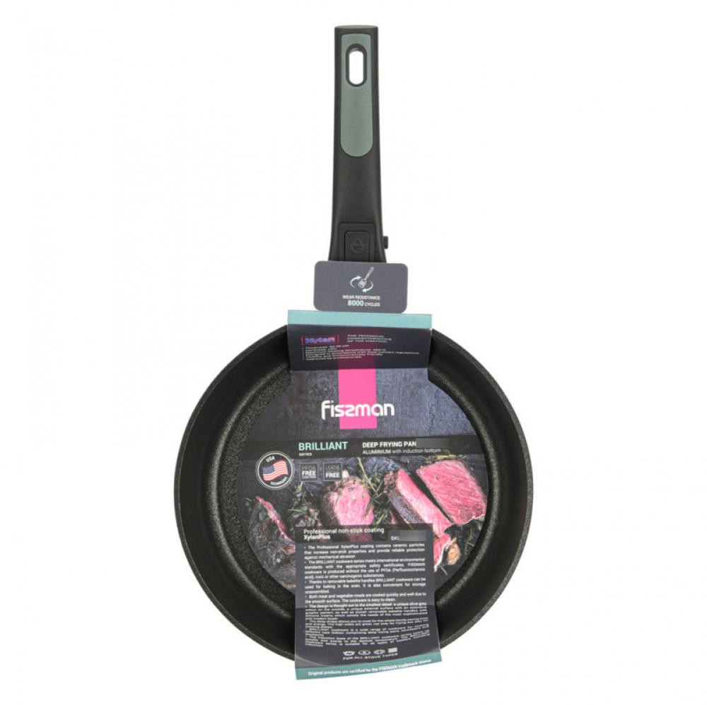 цена Fissman Deep Frying Pan With Detachable Handle With Glass Lid Brilliant Series Aluminum Green 28x7.5cm