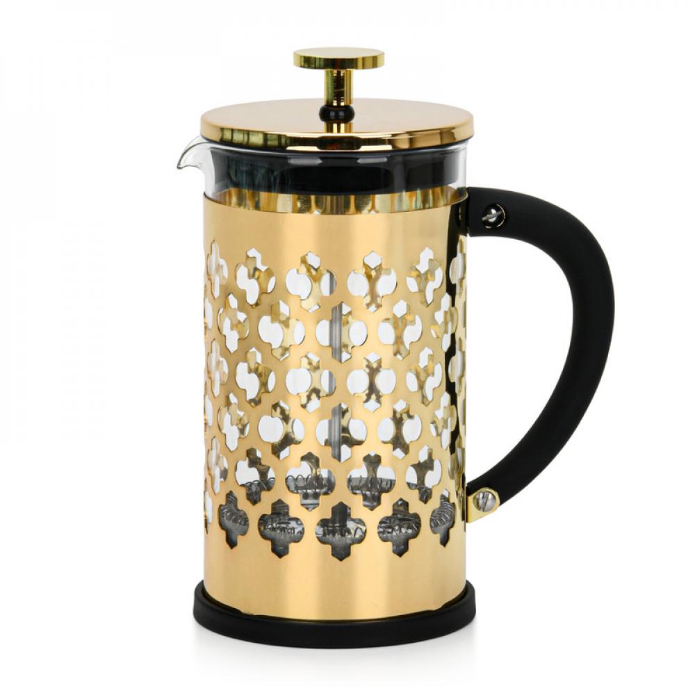 цена Fissman French Press Coffee Maker Borosilicate Glass Amado Series Gold/Black 600ml