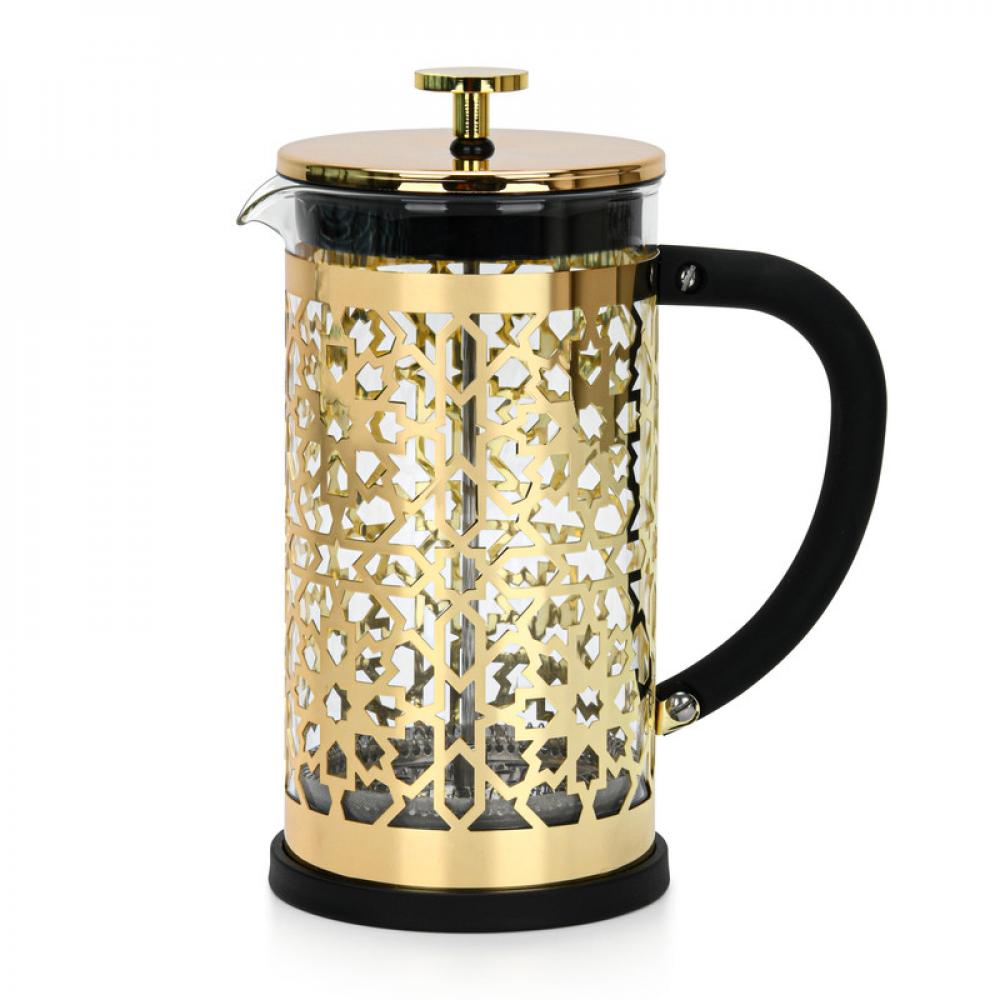 цена Fissman French Press Coffee Maker Borosilicate Glass Arabica Series Gold/Black 1000ml