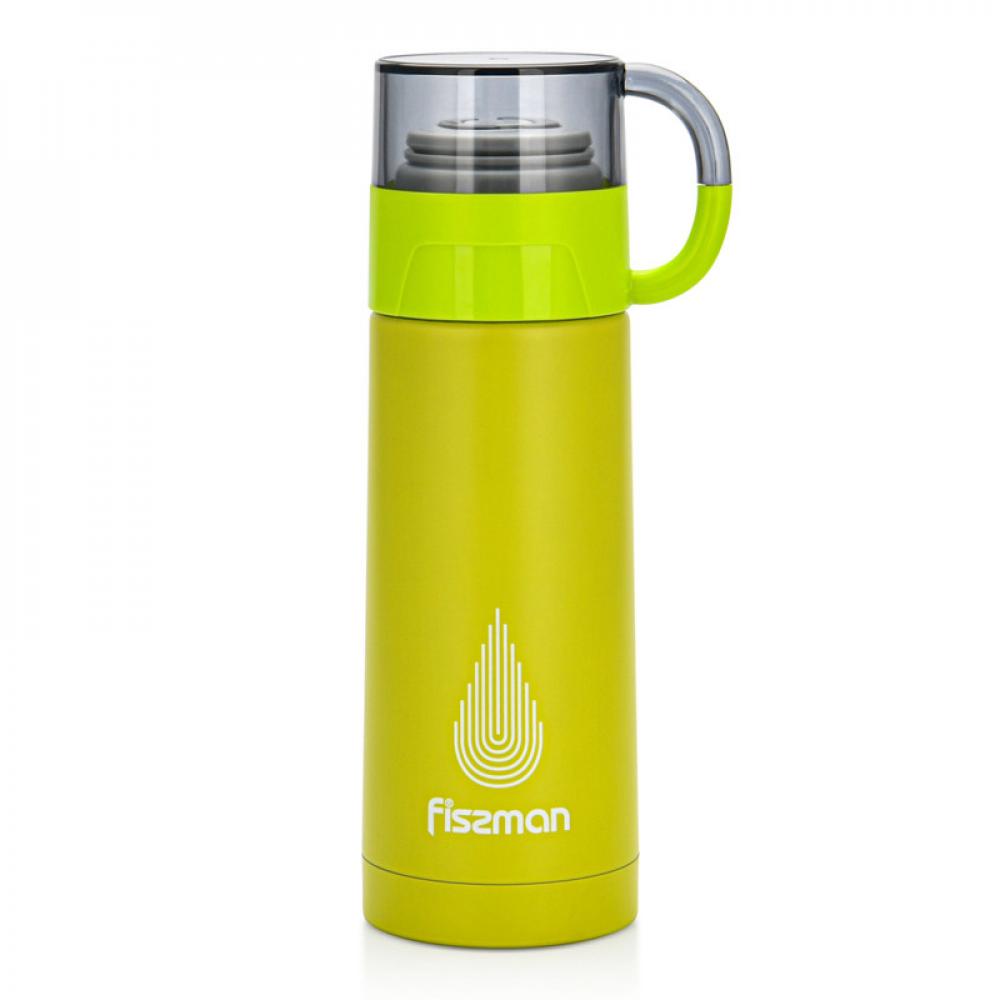 Fissman Portable Stainless Steel Vacuum Flask With Thermal Insulation Green 350ml smart water bottle 500ml led temperature display thermos cup stainless steel vacuum travel mug for 24 hours