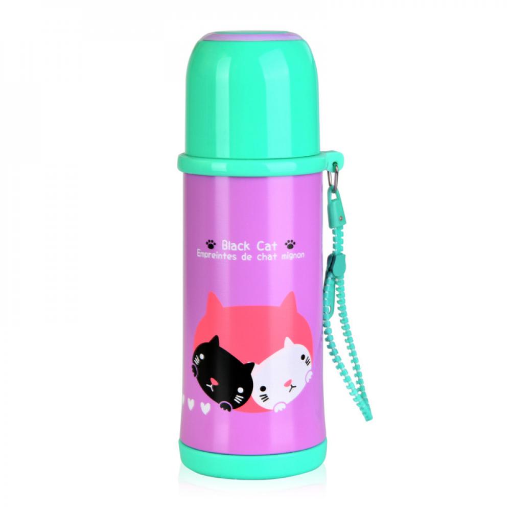 цена Fissman Double Wall Vacuum Kitty Print Bottle Multicolour 360ml