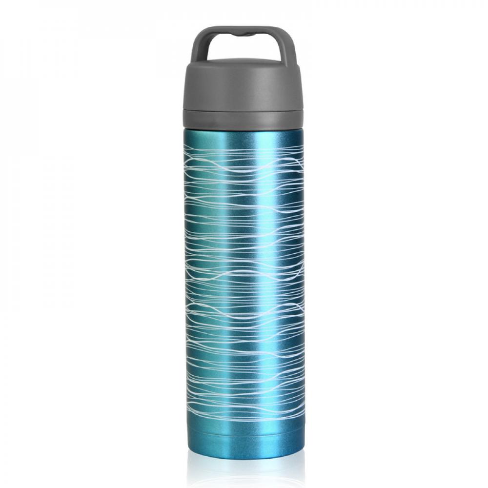 цена Fissman Portable Stainless Steel Vacuum Flask With Thermal Insulation Blue/Green 350 ml