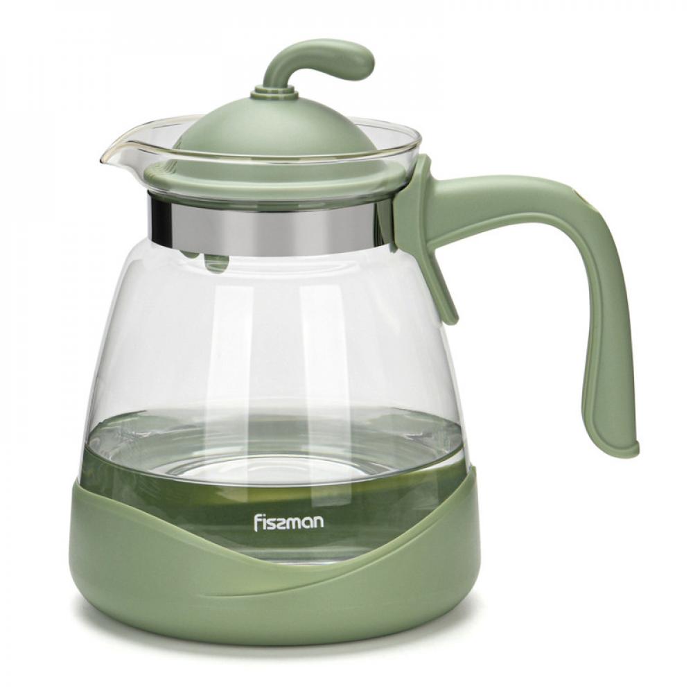 fissman jug and glass cup set borosilicate glass heat resistant with arc shape handle leakproof lid and stainless steel lid 1400ml 4x290ml Fissman Glass Pitcher Jug With Stylish And Compatible Design Green 2000ml