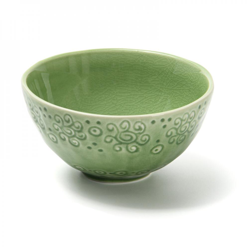 Fissman Ceramic Bowl Green 14cm with the handle of the ceramic bowl soup kitchen tableware bowl creative style baked baking bowl salad bowl hotel