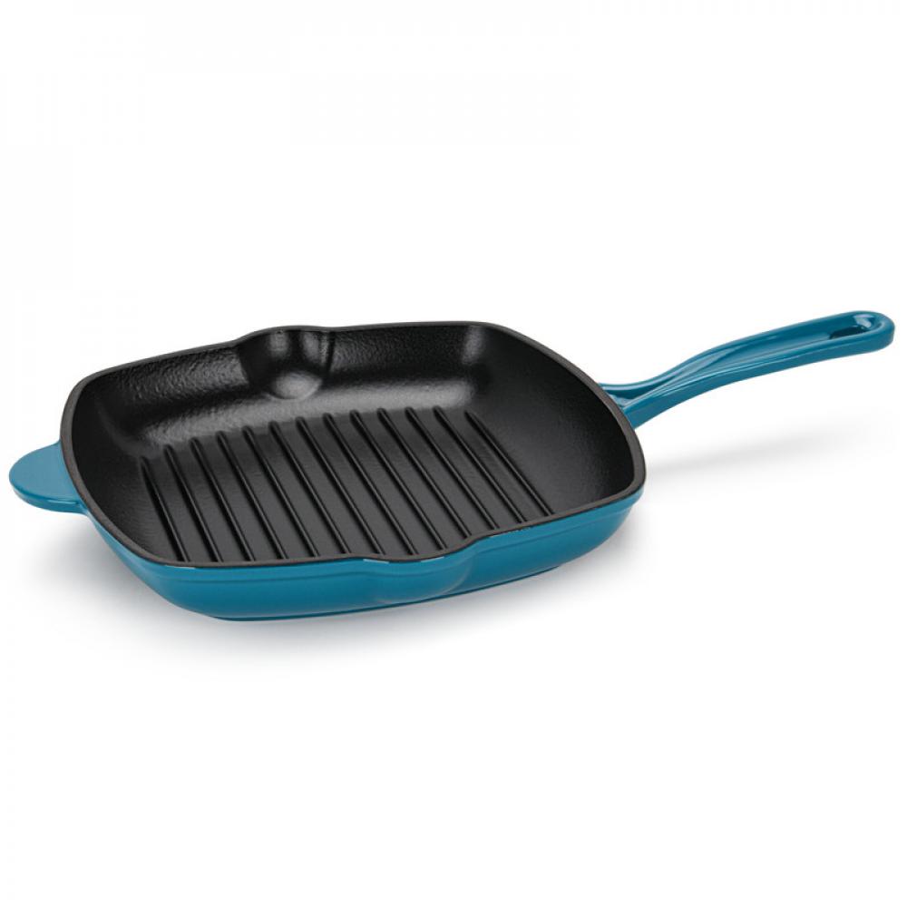 походная посуда fox outdoor cast iron frying pan with handle 30 cm Fissman Square Grill Pan 27x5.0cm With Helper Handle (Enamel Cast Iron)