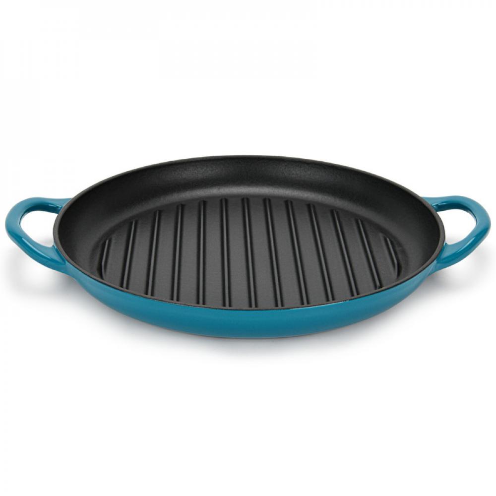 fissman cast iron pan with two side handles on wooden tray multicolour 18x4 5cm Fissman Grill Pan 30x4.0cm (Enamel Cast Iron)