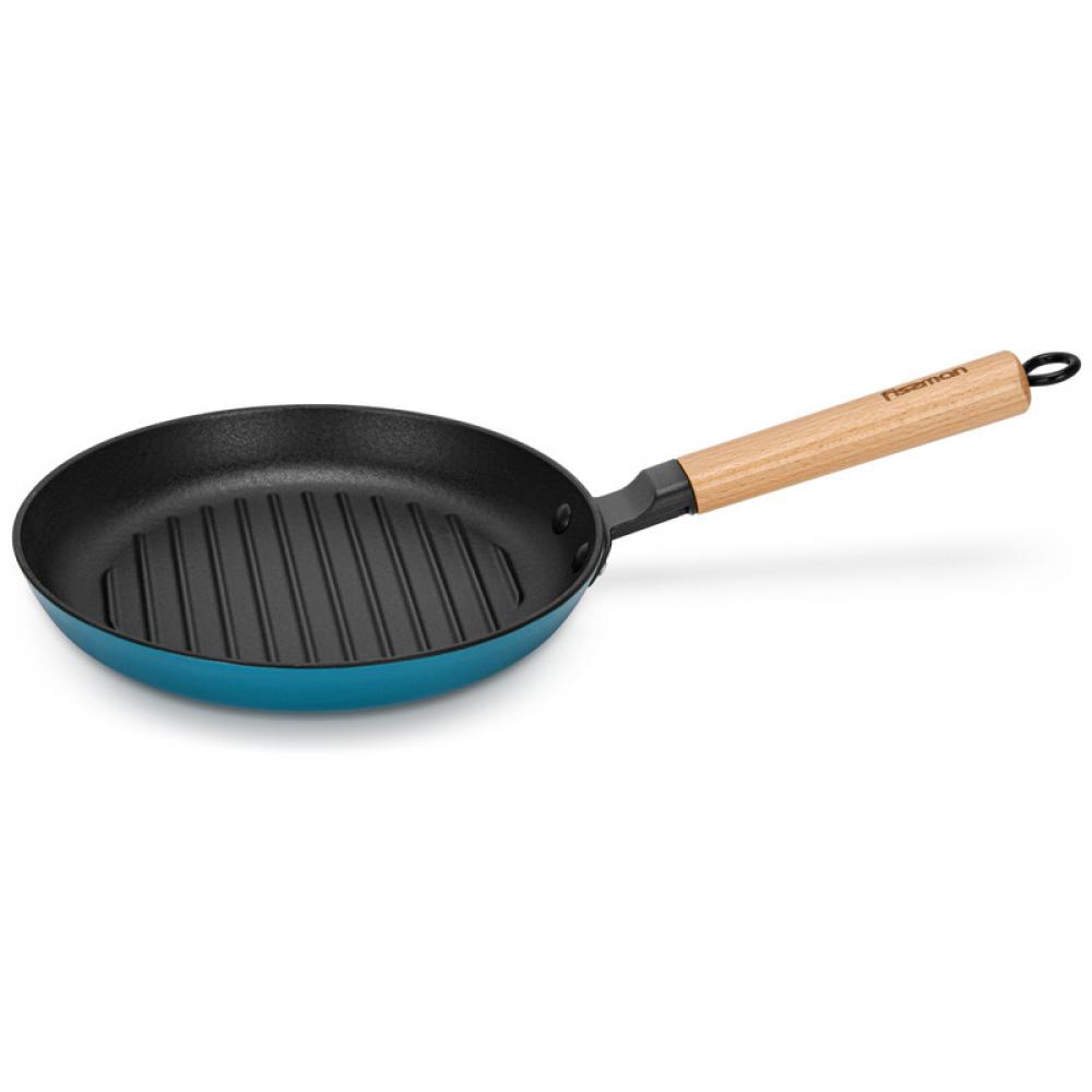 saborr barbeque grill pan Fissman Grill Pan 24x3.5cm With Wooden Handle (Enamel Cast Iron)