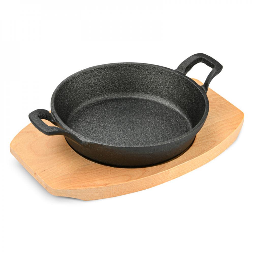 fissman square grill pan 28x3 5cm with wooden handle enamel cast iron Fissman Cast Iron Pan With Two Side Handles On Wooden Tray Multicolour 18x4.5cm