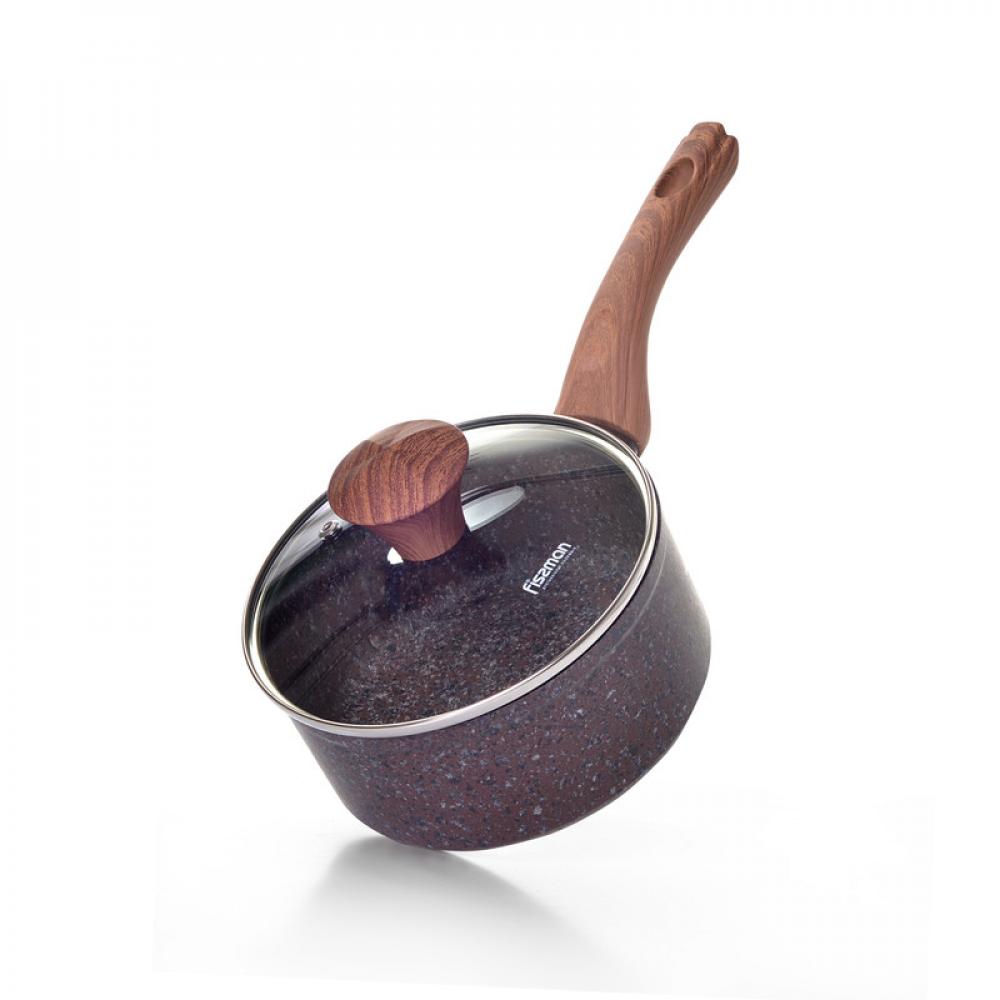 Fissman Saucepan Magic Brown 16x7.8cm/1.4 Ltr With Glass Lid With Induction Bottom (Aluminium With Non-Stick Coating)