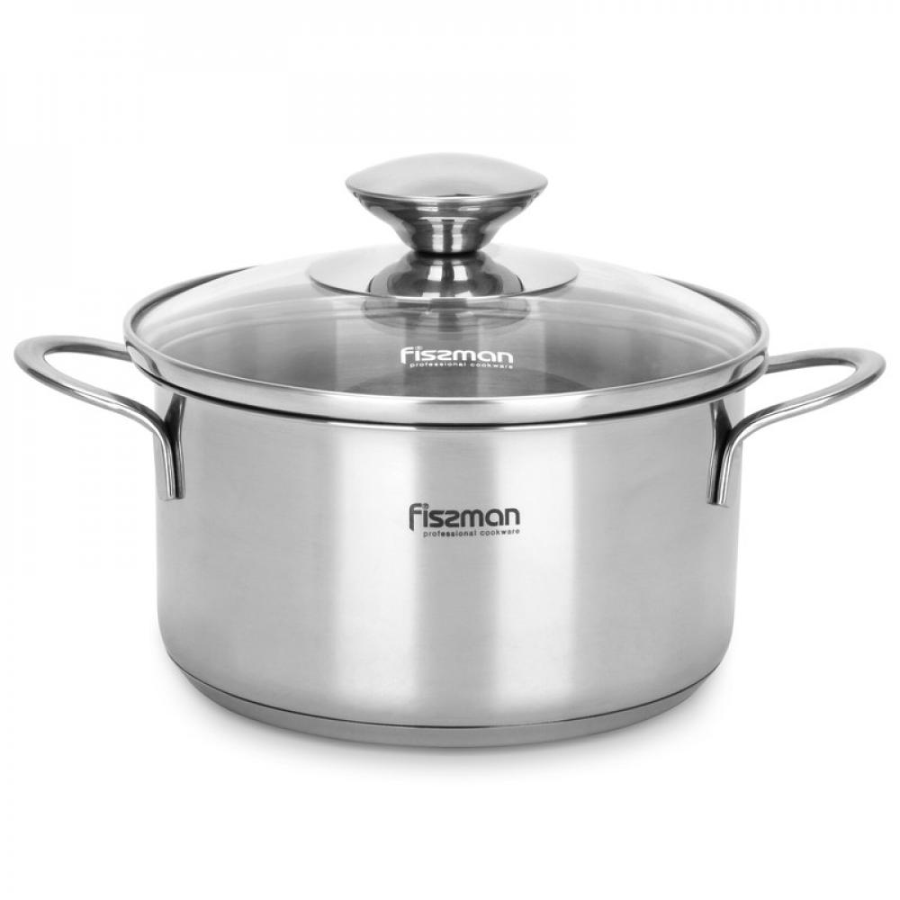 Fissman Saucepot with Glass Lid Silver 12x7.5cm\/0.8LTR Stainless Steel royalford stainless steel 3l monarch dome hot pot insulated serving dish with lid ideal for catering storage everyday use comfortable handle k
