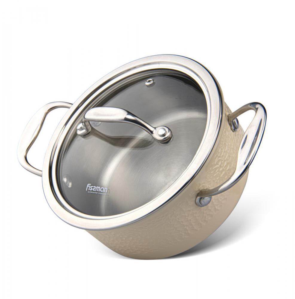 Fissman Saucepan With Lid Beige\/Silver 18х8.5cm Brigitte Stainless Steel fissman jug and glass cup set borosilicate glass heat resistant with arc shape handle leakproof lid and stainless steel lid 1400ml 4x290ml