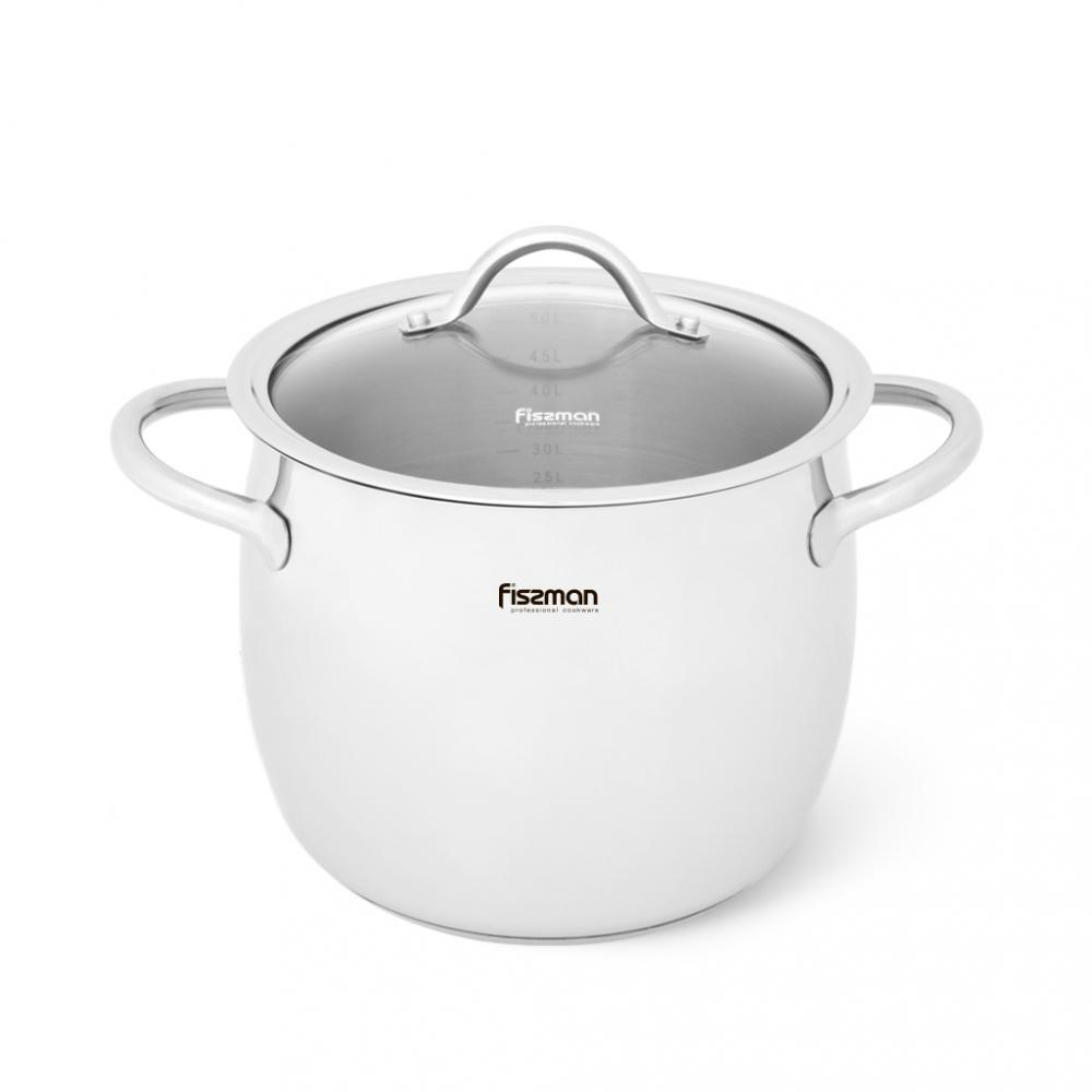 Fissman Stockpot With Glass Lid Vivien Stainless Steel 20x16.8cm\/5.7LTR royalford stainless steel 3l monarch dome hot pot insulated serving dish with lid ideal for catering storage everyday use comfortable handle k