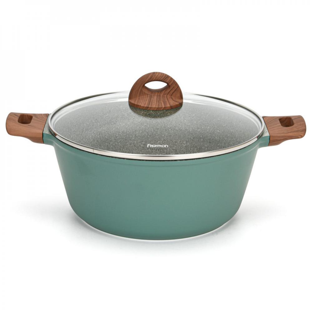 Fissman Stockpot With Glass Lid Firenze Series with Greblon C2 Coating with Induction Bottom Green 28x12.5cm/6.3LTR цена и фото
