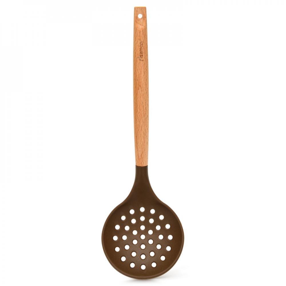 Fissman Chefs Tools Silicone Skimmer with Wooden Handle Brown/Beige 32.5 x 9.5cm fissman chefs tools silicone turner with handle black 32cm
