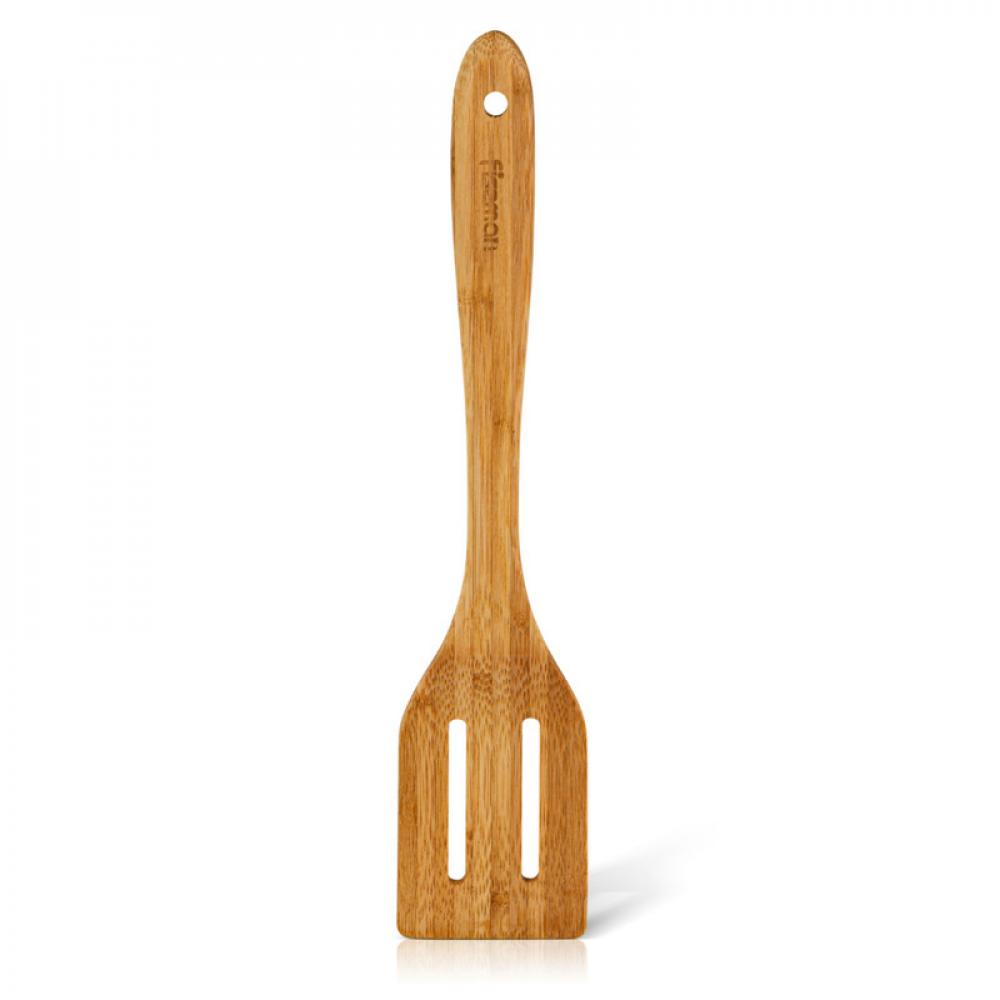 fissman slotted bamboo turner with handle beige 30 x 6cm Fissman Slotted Bamboo Turner with Handle Beige 30 x 6cm