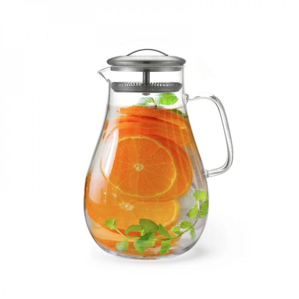 fissman jug and glass cup set borosilicate glass heat resistant with arc shape handle leakproof lid and stainless steel lid 1400ml 4x290ml Fissman Jug 1800ml With Filter (Borosilicate Glass)