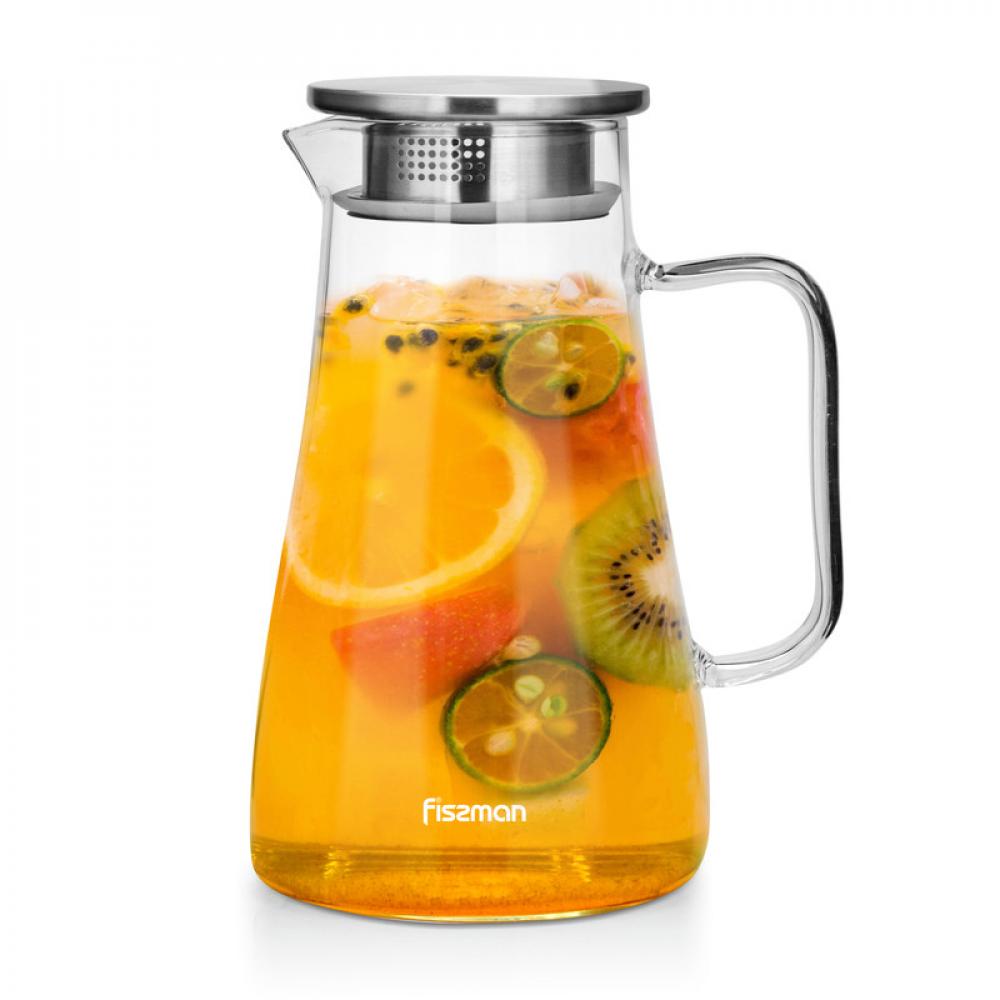 Fissman Jug ACQUA 1200ml With Filter (Borosilicate Glass) fissman jug and glass cup set borosilicate glass heat resistant with arc shape handle leakproof lid and stainless steel lid 1400ml 4x290ml